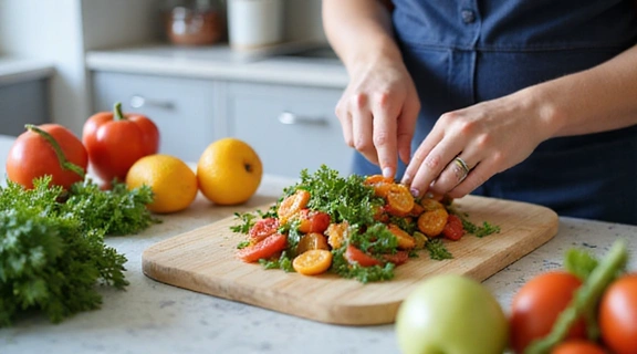 Someone preparing a healthy meal in a modern kitchen
